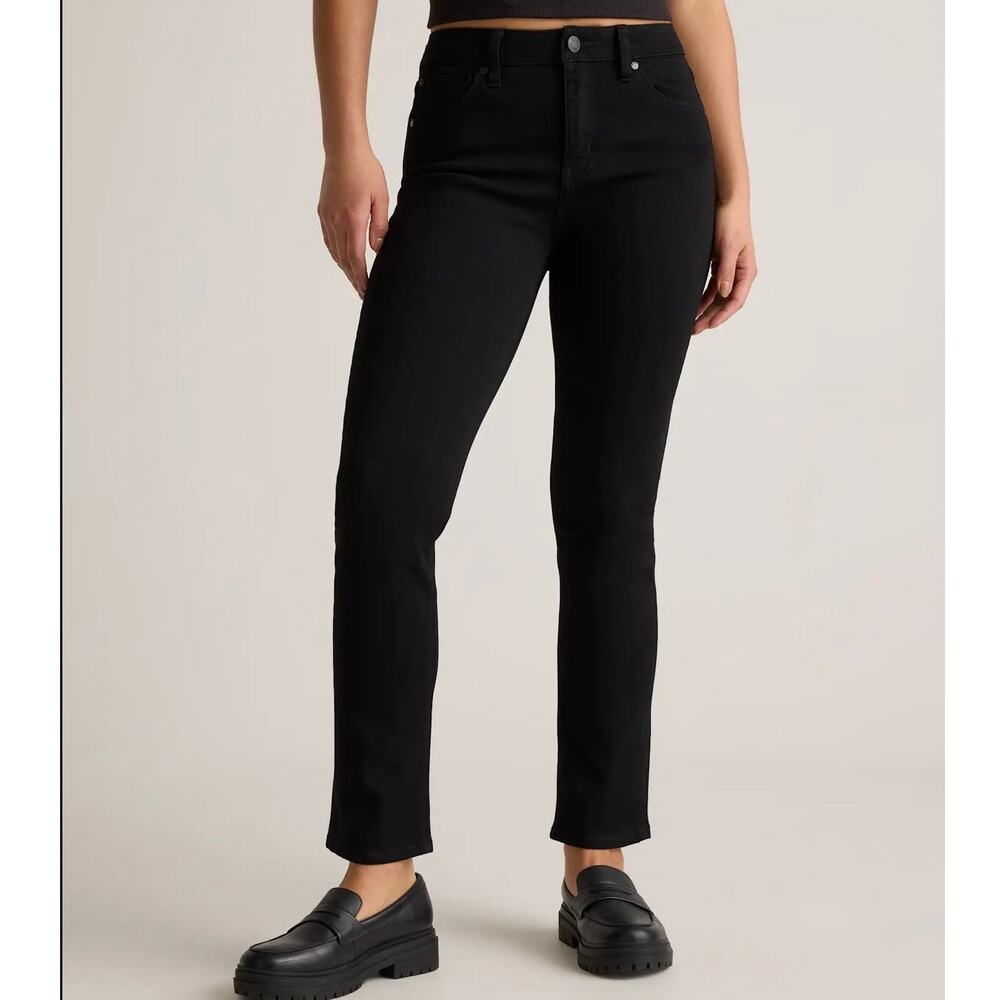 Quince Black Luna Stretch Mid-Rise Slim Straight Leg Organic Cotton Jeans 28